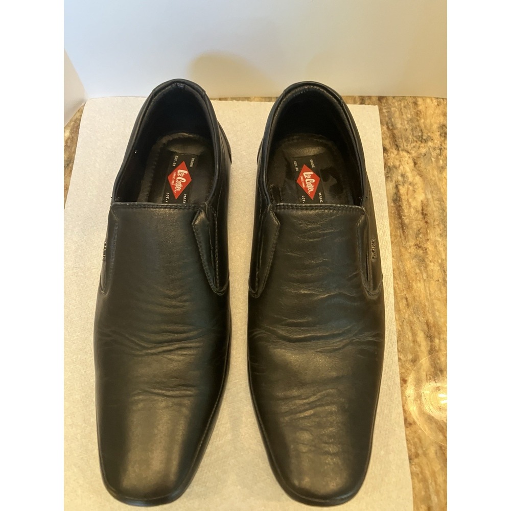 Lee Cooper Mens Black Leather Slip On Loafers Dress Shoes Size 9